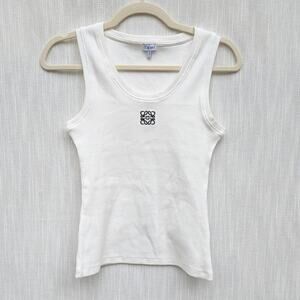 Loewe Tank Top Womens L Anagram Cotton-blend Jersey White Sleeveless